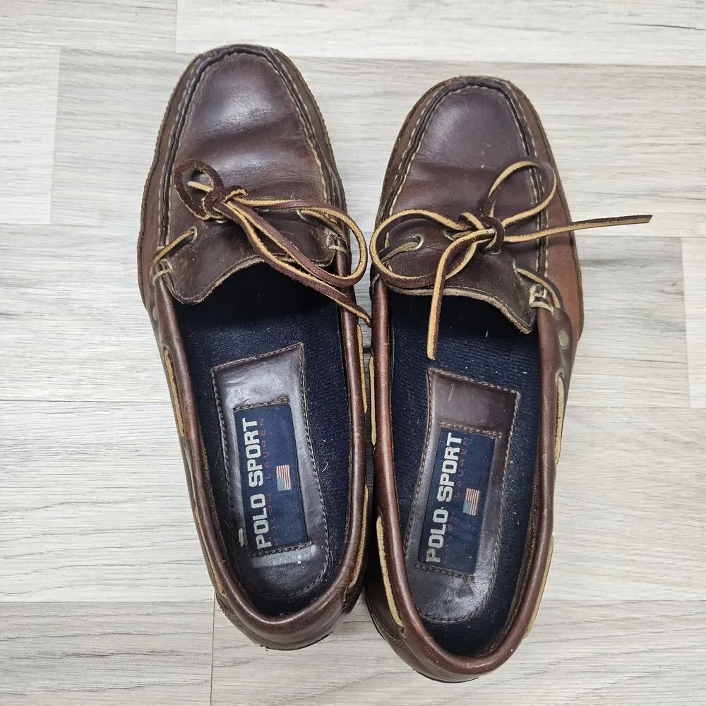 Polo Ralph Lauren Sport Mens Brown Leather Loafer Size 8.5 Preppy Office